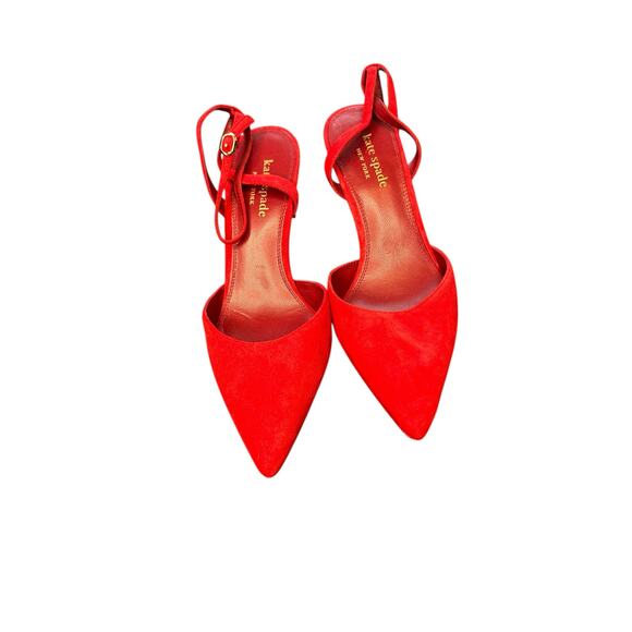 Kate Spade Voila Pumps Red Tassel Suede Pointed Toe Kitten Heels Size 10 - Picture 2 of 9